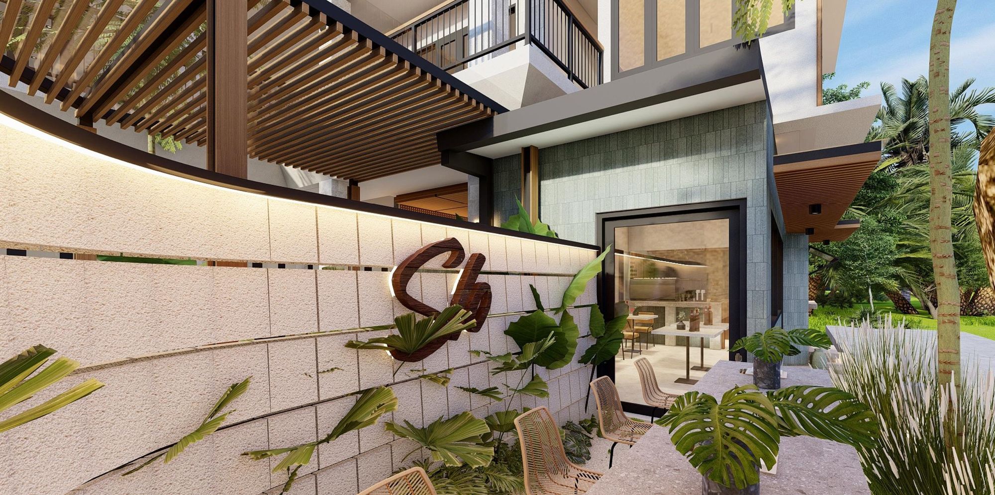 Take-away café hatch in a breeze-block wall with the Slo mark